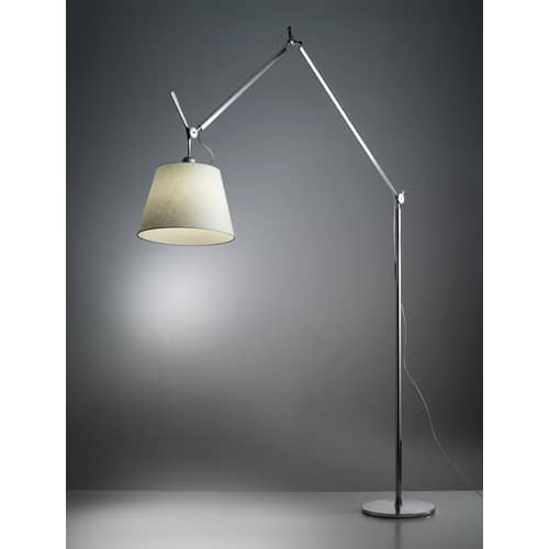 Lampadaire Tolomeo Mega métal papier beige / Ø 36 cm - H 148 à 327 cm - Artemide - Ecru / Pied alu - Aluminium, Papier parchemin