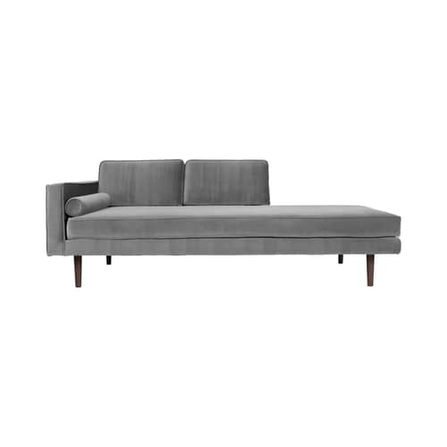 Meridiana Wind tessuto grigio / Bracciolo sinistro - L 200 cm / Velluto - BROSTE COPENHAGEN - Grigio - Agglomerato, Espanso, Rovere oliato tinto, Velluto poliestere