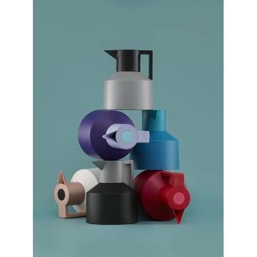 Pichet isotherme Geo plastique blanc / 1L - Normann Copenhagen - Blanc / Bouchon corail - Plastique