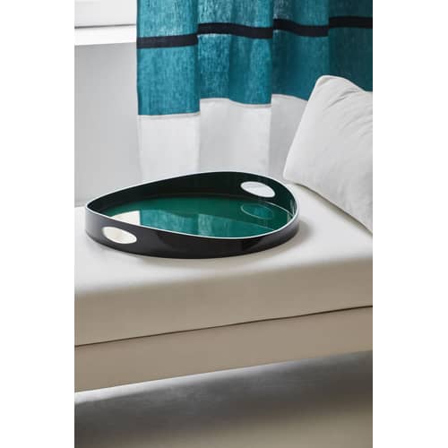 Plateau Basile Small bois bleu noir / Bois - Ø 40 cm - Maison Sarah Lavoine - Bleu Sarah - Bambou laqué