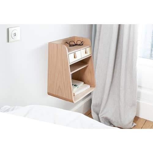 Scaffale a parete Suzon / 36 x 39,5 cm - Hartô - Legno naturale / Ottone spazzolato - MDF, Pelle