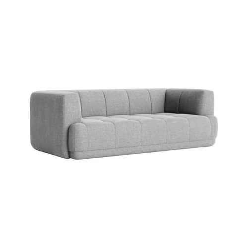 Canapé droit Quilton / 2 places - L 214 cm - Matelassé - Hay - Gris (tissu Hallingdal 130) -  Ouate, Bois, Mousse PU, Tissu