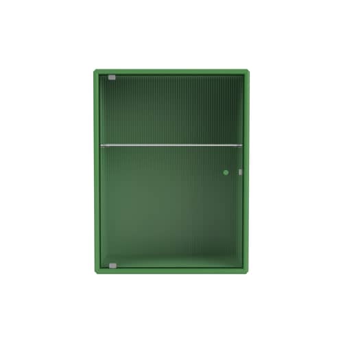 Badezimmer-Hängeschrank Ripple holz grün / B 35,4 x T 20 x H 46,8 cm - Gewelltes Glas - MONTANA - Parsley 152 - Geriffeltes Glas, lackierte Holzfaserplatte