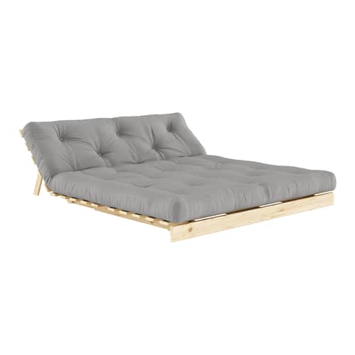 Schlafcouch Roots holz grau / B 160 cm - 3 Positionen / Struktur Pinie Klare Kiefer - KARUP - Grau 746 / Klare Kiefer - FSC-zertifiziertes Massivholz Kiefer, Gewebe, Recycelte Mischfasern, Schaumstoff