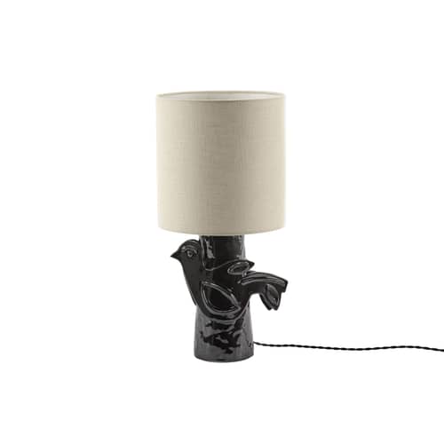 Paloma Table lamp ceramic black / H 52 cm - Serax - Black / beige Lampshade - Enamelled sandstone, Linen