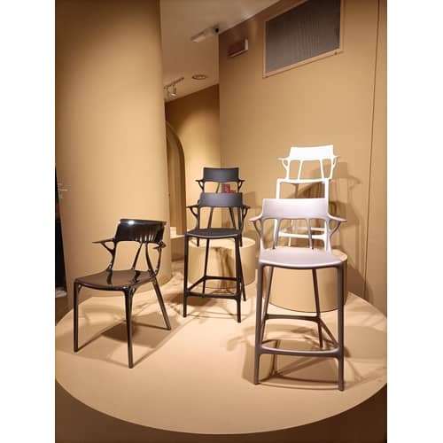 Tabouret de bar A.I plastique gris / 65 cm - Conçu par intelligence artificielle - Recyclé / Seconde vie - Kartell - Gris - Technopolymère thermoplastique recyclé