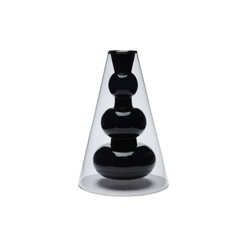 Bump Cone Vase glass black / Ø 15 x H 22 cm - Blown glass - Tom Dixon - Smoke grey / Black - Blown Borosilicate glass