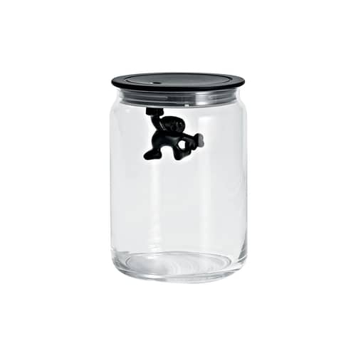 Bocal hermétique Gianni a little man holding on tight verre plastique noir / 90 cl - Alessi - Noir - Résine thermoplastique, Verre