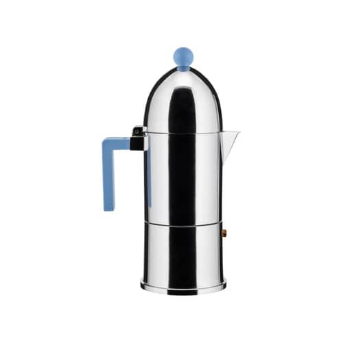 Cafetière italienne La Cupola métal bleu / Induction - 6 tasses / Aldo Rossi, 1988 - Alessi - Bleu ciel / Acier - Acier magnétique, Fonte d\'aluminium, Résine thermoplastique