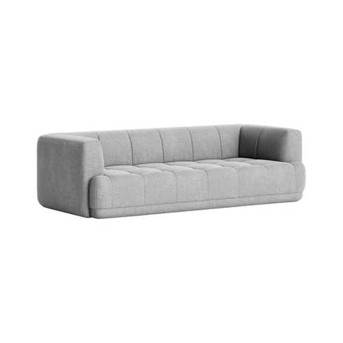 Canapé droit Quilton tissu gris / 3 places - L 248 cm / Matelassé - Hay - Gris (tissu Hallingdal 130) -  Ouate, Bois, Mousse PU, Tissu