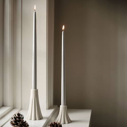 Heli Candle stick ceramic white / Ø 8 x H 14 cm - BROSTE COPENHAGEN - H 14 cm / Cream - Enamelled sandstone