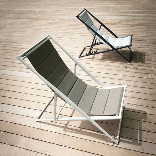 Chaise longue pliable inclinable Luce tissu gris / Légèrement rembourré - Unopiu - Anthracite - Aluminium, Mousse, Tissu acrylique