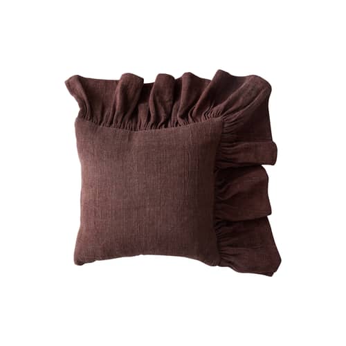 Cuscino Ruffle tessuto marrone / 50 x 50 cm - HK LIVING - Castagna - Cotone, Espanso
