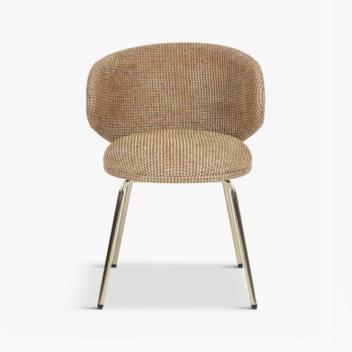 Fauteuil de repas rembourré Savio tissu jaune - NV GALLERY - Jaune / Laiton - Fer, Mousse haute densité, Tissu Tweed