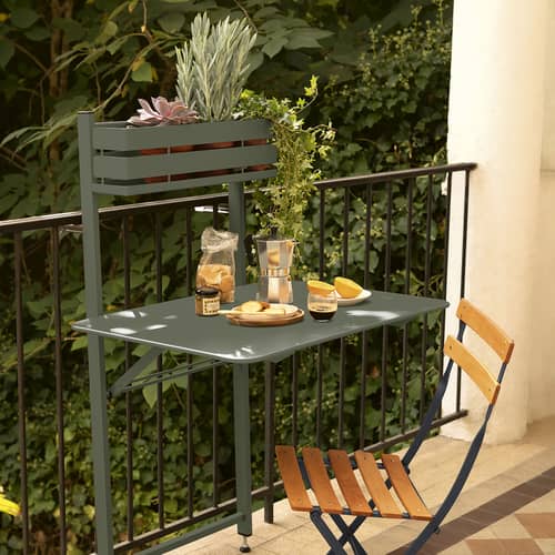 Balcon Bistro Foldable table metal yellow / Foldable - 77 x 64 cm - Fermob - Textured honey - Lacquered steel