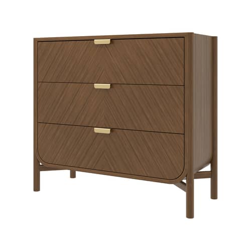 Kommode Marius holz natur / L 100 x H 90 cm - Hartô - Getönte Eiche / Messing-Griffe - Getöntes Eichenholz, MDF Furnier getönte Eiche, Messing