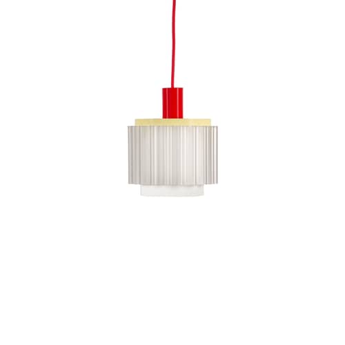 Suspension Gigi n°4 / Ø 18 x H 21 cm - Plastique recyclé / Fabriqué en France - Warren & Laetitia - Câble rouge / Jaune pastel / Blanc - Bioplastique, Plastique recyclé
