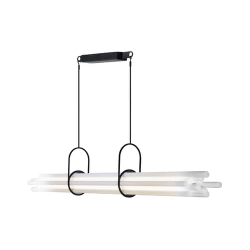 Suspension NL12 / L 130 cm - DCW éditions - Blanc / Structure noire - Aluminium, Verre borosilicaté