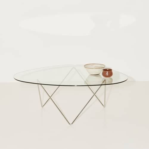 Table basse Pedrera, verre lisse / 106 x 86 cm - Réédition 1955 - Gubi - Verre transparent (lisse) / Pied chromé - Acier chromé, Verre trempé
