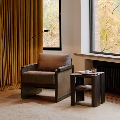 Table d\'appoint Panel bois marron / 45 x 45 x H 50 cm - Teck & rotin - Ethnicraft - Teck brun foncé / Rotin - Rotin, Teck massif
