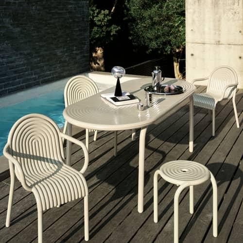 Table ovale Groove métal beige / 186 x 86 cm - Tom Dixon - Beige Mastic - Aluminium