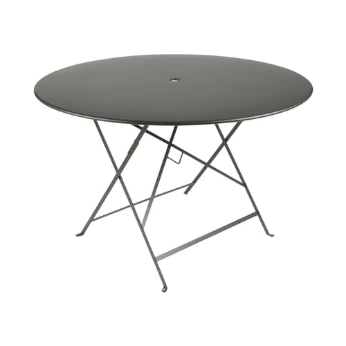 Klapptisch Bistro metall grün grau / Ø 117 cm - für 6 bis 8 Personen - mit Sonnenschirmloch - Fermob - Rosmarin - bemalter Stahl