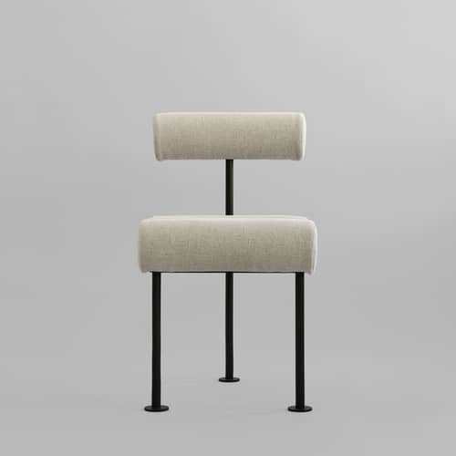 Chaise rembourrée Hiro tissu beige - 101 COPENHAGEN - Lin beige / Noir - Acier thermolaqué, Lin, Mousse
