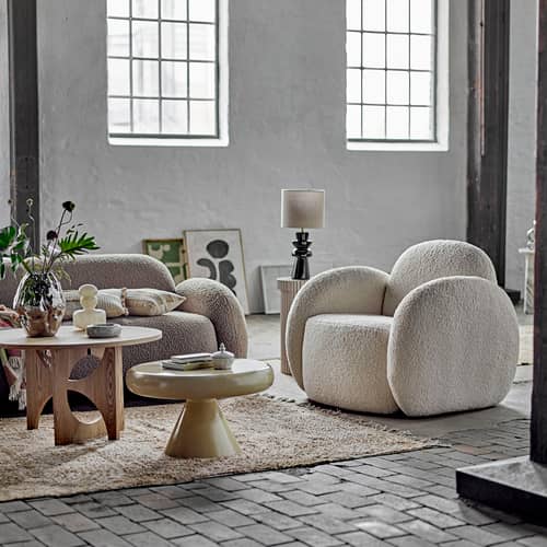 Couchtisch Ricko metall beige / Ø 60 x H 35 cm - Bloomingville - Beige - Eisen, Holzfaserplatte