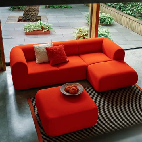 Coussin Bobble orange / Tissé main - 45 x 45 cm - Tom Dixon - Rouge orangé - Laine bouclée recyclée, Polyester recyclé