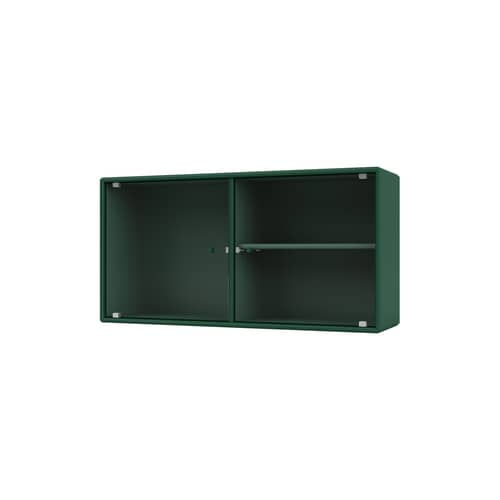 Wandablage Ripple I holz grün / Vitrine - B 69,6 x T 20 x H 35,4 cm / Gewelltes Glas - MONTANA - Pine 136 - Geriffeltes Glas, lackierte Holzfaserplatte