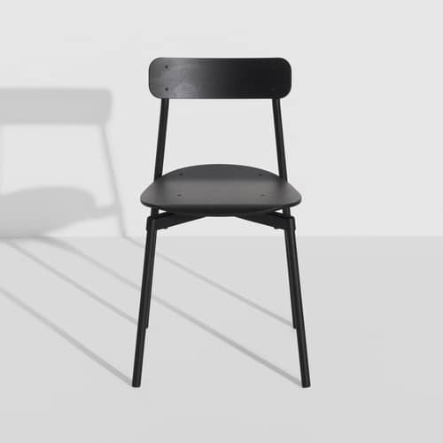 Stapelbarer Stuhl Fromme holz schwarz - Petite Friture - Schwarz - Thermolackiertes Aluminium, Vielschicht-Sperrholz in Buche