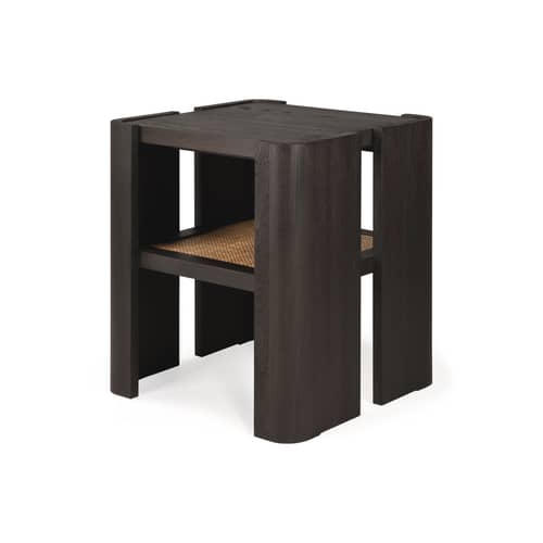 Table d\'appoint Panel bois marron / 45 x 45 x H 50 cm - Teck & rotin - Ethnicraft - Teck brun foncé / Rotin - Rotin, Teck massif