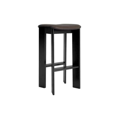 Tabouret haut Chisel 30 High / H 75 cm - Rembourrage cuir - Hay - Cuir chocolat (Grano) / Noir - Cuir, Mousse, Placage de chêne laqué