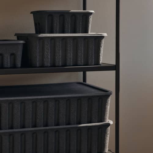Set de 2 boîtes Paper Pulp Large/ Empilables - 30 x 40 x H 15 cm - Ferm Living - Anthracite - Pâte de papier recyclé