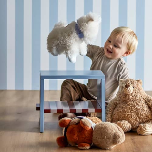 Kinderhocker Liova holz blau / H 30 cm - Bloomingville - Blau / Ziegelrot - Holzfaserplatte