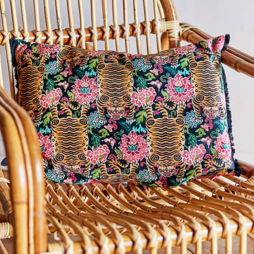 Kissen Lester textil bunt / 50 x 35 cm - Bloomingville - Bunt & Schwarz - Baumwolle, Polyesterfaser