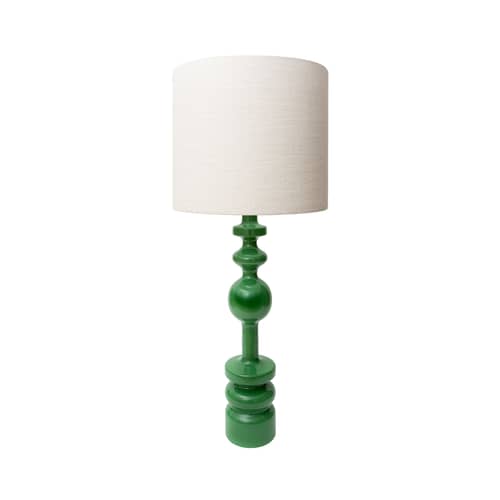 Lampe de table Pamela tissu bois vert / Ø 35 x H 87 cm / Seconde vie - POPUS EDITIONS - Pied vert / Abat-jour blanc uni - Hêtre laqué, Lin