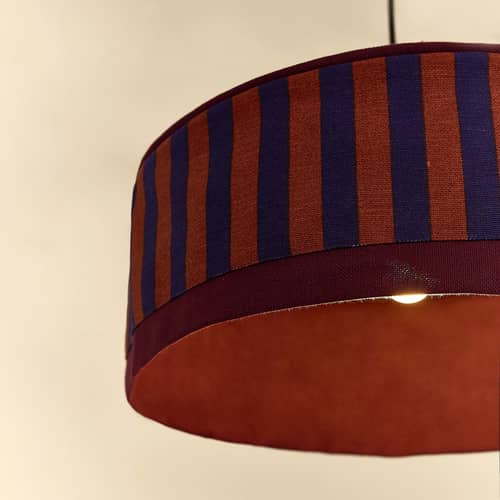 Paul Lampshade textile blue / Ø 50 x H 18 cm - NOBODINOZ - Red, brown, and ink blue stripes - Iron, Organic cotton