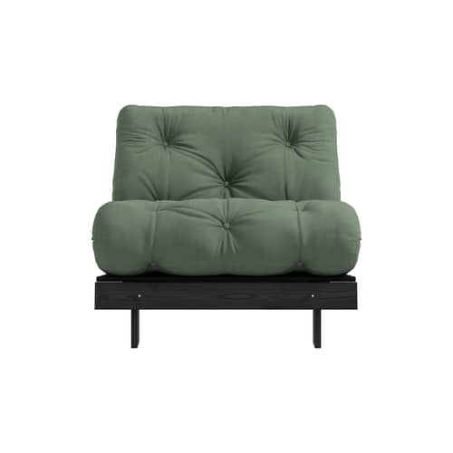 Fauteuil convertible Roots / Dormeuse & lit d\'appoint - 3 positions / Structure noire - KARUP DESIGN - Vert olive 756  / Noir - Fibres recyclées mélangées, Mousse, Pin massif certifié FSC laqué, Tissu