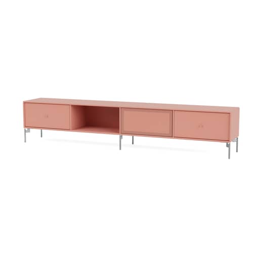 Meuble TV Octave VII bois rose / Avec pieds - L 183,6 x P 30 x H 36,6 cm - MONTANA - Rhubarb 151 - Acier, Acier perforé, MDF laqué