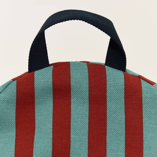 Pouf enfant Bliss - NOBODINOZ - Rouge & vert d\'eau / Rayures - Coton biologique, Polystyrène expansé