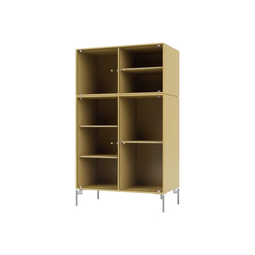 Credenza con piattaia Ripple III legno giallo / Utensile - L 69,6 x P 38 x H 105 cm / Vetro ondulato - MONTANA - Cumino 157 / Piedi Cromo - Acciaio cromato, MDF laccato, Vetro ondulato