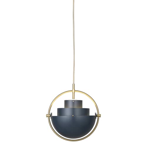 Suspension Multi-Lite Small métal bleu / Ø 25 cm - Modulable & orientable / Réédition 1972 - Gubi - Bleu nuit / Cercle laiton - Métal