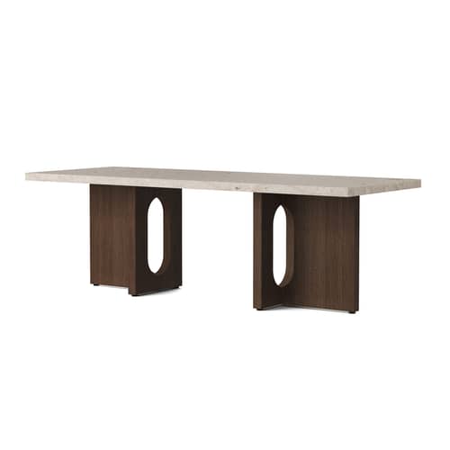 Table basse Androgyne Lounge Wood pierre beige bois naturel / 120 x 45 x H 37,8 cm - Base bois - Audo Copenhagen - Pierre Kunis Sable / Pied chêne foncé - MDF plaqué chêne teinté, Pierre Kunis Breccia