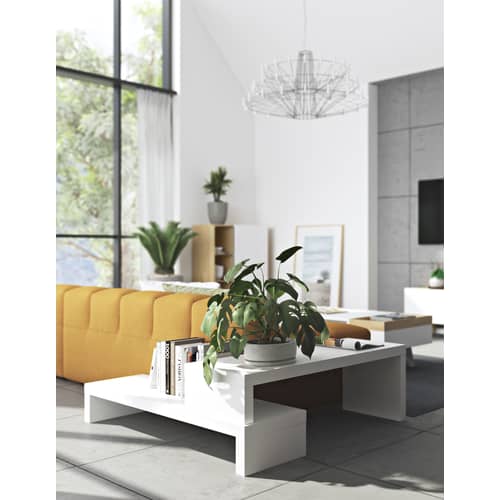 TV Möbel Philae holz weiß schwenkbar & ausziehbar / L von 125 bis 235 cm - POP UP HOME - Weiß - Hochdichte Faserplatte, Pressspan