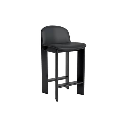 Chisel 35 Low Bar chair leather black / Height: 65 cm - Leather upholstery - Hay - Black Leather (Grano) / Black - Foam, Lacquered oak veneer, Leather