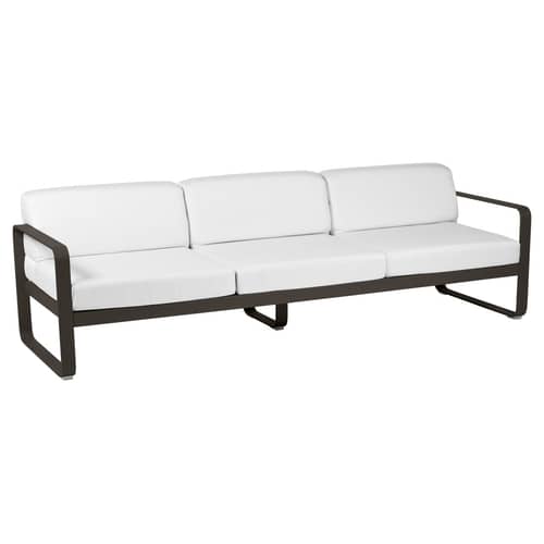 Gartensofa 3-Sitzer Bellevie metall braun / B 235 cm - Stoff Taupe-grau - Fermob - Tonka/ Grauweißer Stoff - , lackiertes Aluminium, Polyacryl-Gewebe