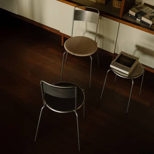 Chaise Petit Rond Frama / Assise cuir - Métal - Métal | Made In Design