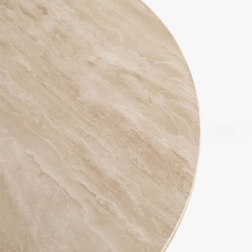 Oviedo Coffee table stone beige / Ø 80 cm - Travertine - NV GALLERY - Beige Travertine / Oak - Oak, Travertine