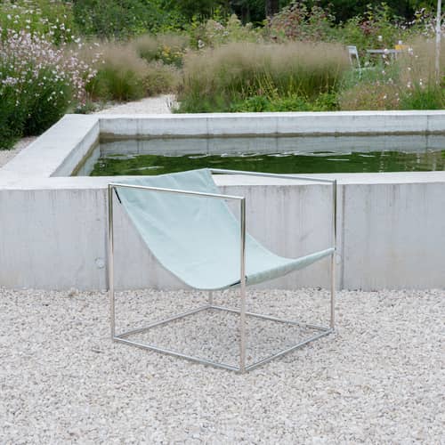 Fauteuil Solo Outdoor - valerie objects - Vert / Structure acier poli - Acier inoxydable, Tissu outdoor